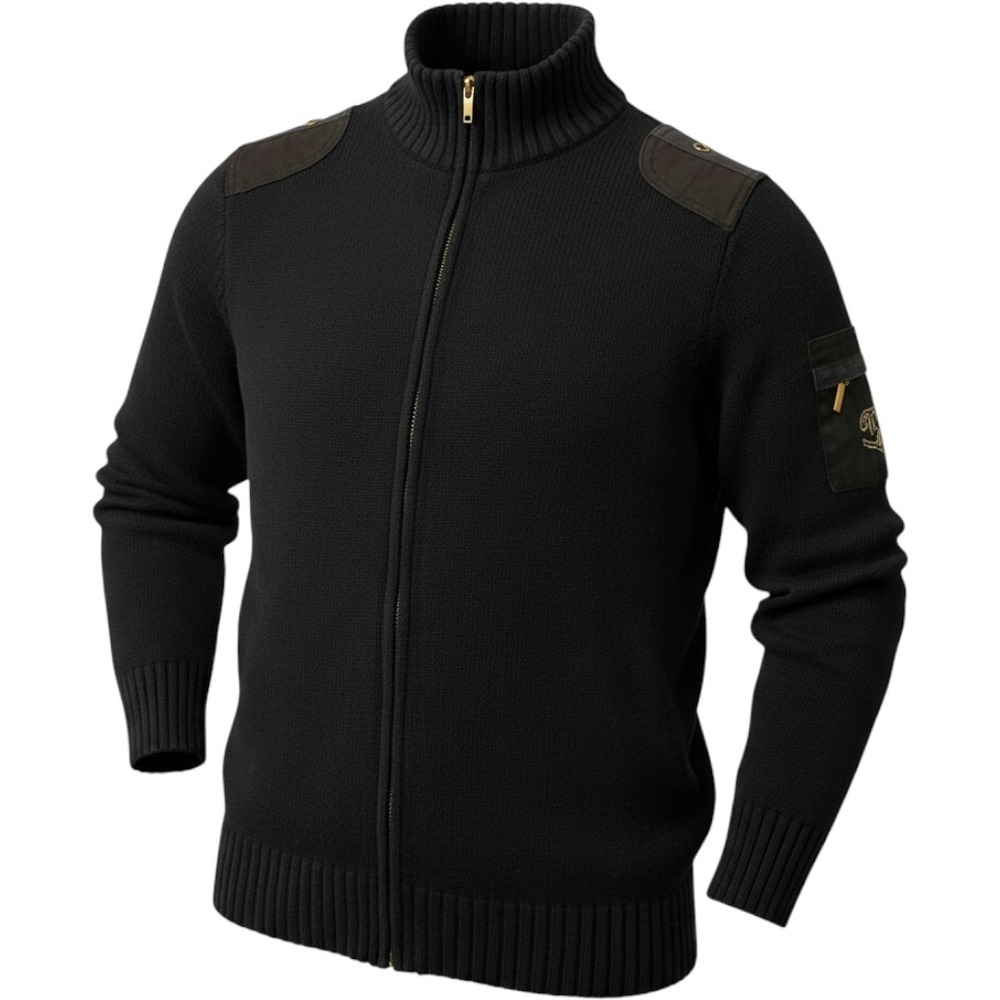Lauren Ralph Lauren Black Full Zip Mock Neck Sweater Gold Hardware Crest L